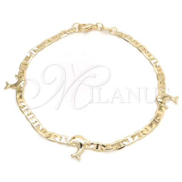 Pulsera Elegante 03.58.0073.07 Oro Laminado, Diseño de Delfín y Mariner, Pulido, Tono Dorado (03 MM Thickness, 7 Inches Length)