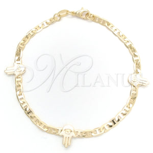 Pulsera Elegante 03.58.0074.07 Oro Laminado, Diseño de Mano de Dios y Mariner, Pulido, Tono Dorado (03 MM Thickness, 7 Inches Length)