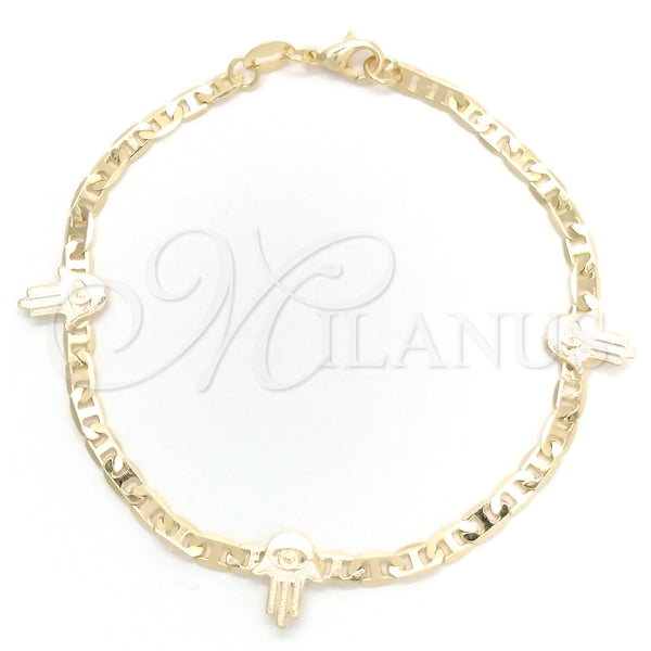 Pulsera Elegante 03.58.0074.07 Oro Laminado, Diseño de Mano de Dios y Mariner, Pulido, Tono Dorado (03 MM Thickness, 7 Inches Length)