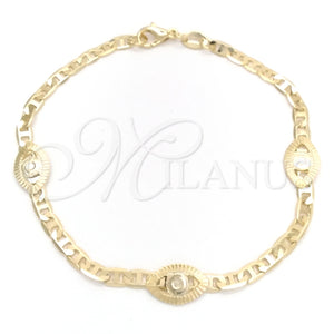Pulsera Elegante 03.58.0075.07 Oro Laminado, Diseño de Ojo Griego y Mariner, Pulido, Tono Dorado (03 MM Thickness, 7 Inches Length)