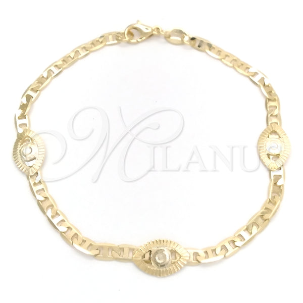 Pulsera Elegante 03.58.0075.07 Oro Laminado, Diseño de Ojo Griego y Mariner, Pulido, Tono Dorado (03 MM Thickness, 7 Inches Length)
