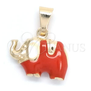 Dije Elegante 05.58.0008.1 Oro Laminado, Diseño de Elefante, Esmaltado Rojo, Tono Dorado