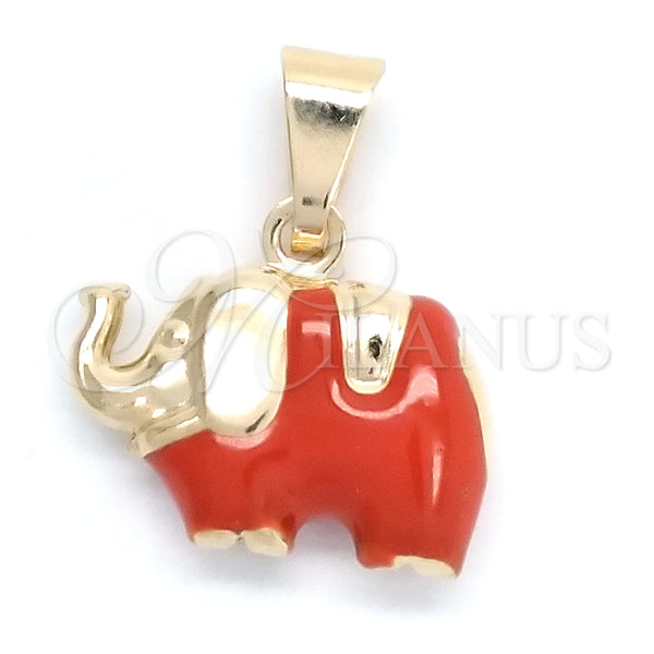 Dije Elegante 05.58.0008.1 Oro Laminado, Diseño de Elefante, Esmaltado Rojo, Tono Dorado