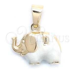 Dije Elegante 05.58.0008.2 Oro Laminado, Diseño de Elefante, Esmaltado Blanco, Tono Dorado