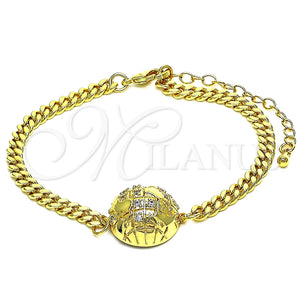 Pulsera Elegante 03.193.0001.07 Oro Laminado, con Blanca Micro Pave, Pulido, Tono Dorado (04 MM Thickness, 7 Inches Length)