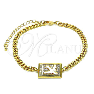 Pulsera Elegante 03.193.0002.08 Oro Laminado, Diseño de Avión, con Blanca Micro Pave, Pulido, Tono Dorado (04 MM Thickness, 8 Inches Length)