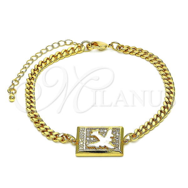 Pulsera Elegante 03.193.0002.08 Oro Laminado, Diseño de Avión, con Blanca Micro Pave, Pulido, Tono Dorado (04 MM Thickness, 8 Inches Length)