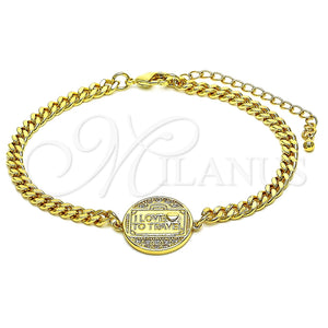 Pulsera Elegante 03.193.0003.08 Oro Laminado, Diseño de Corazón y Amor, con Blanca Micro Pave, Pulido, Tono Dorado (04 MM Thickness, 8 Inches Length)