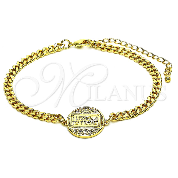 Pulsera Elegante 03.193.0003.08 Oro Laminado, Diseño de Corazón y Amor, con Blanca Micro Pave, Pulido, Tono Dorado (04 MM Thickness, 8 Inches Length)