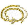 Pulsera Elegante 03.193.0004.08 Oro Laminado, Diseño de Avión, con Blanca Micro Pave, Pulido, Tono Dorado (04 MM Thickness, 8 Inches Length)