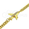 Pulsera Elegante 03.193.0004.08 Oro Laminado, Diseño de Avión, con Blanca Micro Pave, Pulido, Tono Dorado (04 MM Thickness, 8 Inches Length)
