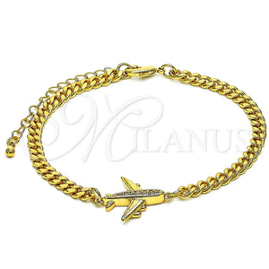 Pulsera Elegante 03.193.0004.08 Oro Laminado, Diseño de Avión, con Blanca Micro Pave, Pulido, Tono Dorado (04 MM Thickness, 8 Inches Length)