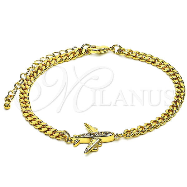 Pulsera Elegante 03.193.0004.08 Oro Laminado, Diseño de Avión, con Blanca Micro Pave, Pulido, Tono Dorado (04 MM Thickness, 8 Inches Length)