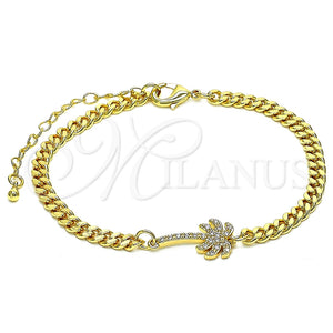 Pulsera Elegante 03.193.0005.08 Oro Laminado, Diseño de Palmera, con Blanca Micro Pave, Pulido, Tono Dorado (04 MM Thickness, 8 Inches Length)