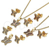 Juego de Arete y Dije de Adulto 10.284.0025.1 Oro Laminado, Diseño de Mariposa, con Granate Micro Pave, Pulido, Tono Dorado