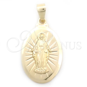 Dije Religioso 05.58.0015 Oro Laminado, Diseño de Medalla Milagrosa, Pulido, Tono Dorado