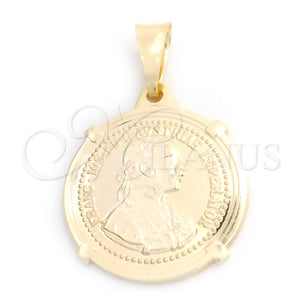 Dije Religioso 05.58.0007.20 Oro Laminado, Diseño de Moneda, Pulido, Tono Dorado