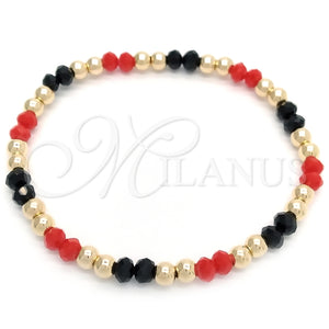 Pulsera Bolo Ajustable 03.32.0572.7 Oro Laminado, Diseño de Bola, con Negro and Rojo Naranja Azavache, Pulido, Tono Dorado (02 MM Thickness, 7 Inches Length)