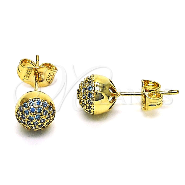 Arete Dormilona 02.156.0424.5 Oro Laminado, Diseño de Bola, con Aqua Azul Micro Pave, Pulido, Tono Dorado