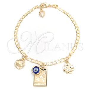 Pulsera de Dije 03.58.0078.07 Oro Laminado, Diseño de Avión y Miami Cubana, Pulido, Tono Dorado (03 MM Thickness, 7 Inches Length)