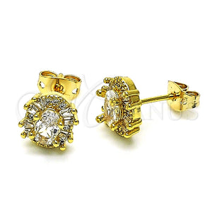Arete Dormilona 02.342.0187 Oro Laminado, Diseño de Baguette, con Blanca Micro Pave and Blanca Zirconia Cubica, Pulido, Tono Dorado