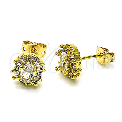 Arete Dormilona 02.342.0187 Oro Laminado, Diseño de Baguette, con Blanca Micro Pave and Blanca Zirconia Cubica, Pulido, Tono Dorado