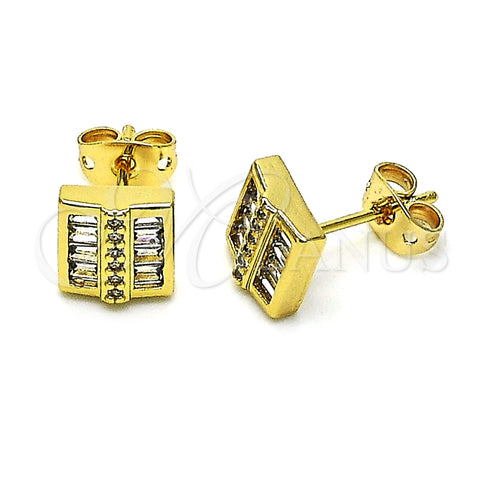 Arete Dormilona 02.342.0193 Oro Laminado, Diseño de Baguette, con Blanca Micro Pave and Blanca Zirconia Cubica, Pulido, Tono Dorado