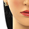 Arete Dormilona 02.342.0197 Oro Laminado, Diseño de Osito y Corazón, con Blanca and Negro Micro Pave, Pulido, Tono Dorado