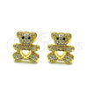 Arete Dormilona 02.342.0197 Oro Laminado, Diseño de Osito y Corazón, con Blanca and Negro Micro Pave, Pulido, Tono Dorado