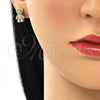 Arete Dormilona 02.342.0198 Oro Laminado, Diseño de Osito, con Blanca and Negro Micro Pave, Pulido, Tono Dorado