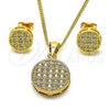Juego de Arete y Dije de Adulto 10.342.0070 Oro Laminado, con Blanca Micro Pave, Pulido, Tono Dorado