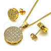 Juego de Arete y Dije de Adulto 10.342.0070 Oro Laminado, con Blanca Micro Pave, Pulido, Tono Dorado