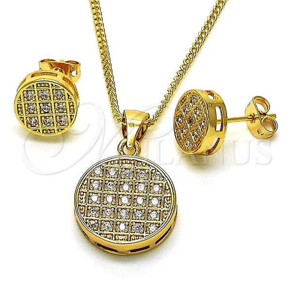Juego de Arete y Dije de Adulto 10.342.0070 Oro Laminado, con Blanca Micro Pave, Pulido, Tono Dorado