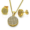 Juego de Arete y Dije de Adulto 10.342.0070 Oro Laminado, con Blanca Micro Pave, Pulido, Tono Dorado