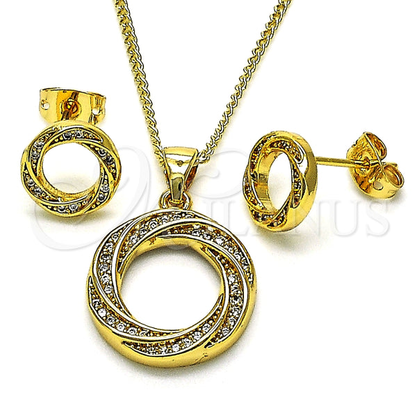 Juego de Arete y Dije de Adulto 10.342.0074 Oro Laminado, con Blanca Micro Pave, Pulido, Tono Dorado
