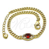 Pulsera Elegante 03.213.0143.1.07 Oro Laminado, Diseño de Ojo Griego, con Granate Zirconia Cubica and Blanca Micro Pave, Pulido, Tono Dorado (100 Gauge, 04 MM Thickness, 7 Inches Length)