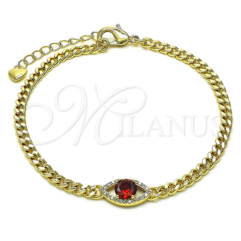 Pulsera Elegante 03.213.0143.1.07 Oro Laminado, Diseño de Ojo Griego, con Granate Zirconia Cubica and Blanca Micro Pave, Pulido, Tono Dorado (100 Gauge, 04 MM Thickness, 7 Inches Length)