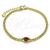 Pulsera Elegante 03.213.0143.1.07 Oro Laminado, Diseño de Ojo Griego, con Granate Zirconia Cubica and Blanca Micro Pave, Pulido, Tono Dorado (100 Gauge, 04 MM Thickness, 7 Inches Length)