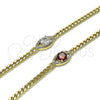 Pulsera Elegante 03.213.0143.1.07 Oro Laminado, Diseño de Ojo Griego, con Granate Zirconia Cubica and Blanca Micro Pave, Pulido, Tono Dorado (100 Gauge, 04 MM Thickness, 7 Inches Length)