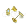 Arete Dormilona 02.213.0399.2 Oro Laminado, Diseño de Manos y Ojo Griego, Esmaltado Azul claro, Tono Dorado