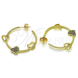Argolla Mediana 02.210.0707.1.30 Oro Laminado, Diseño de Corazón, con Multicolor Micro Pave, Pulido, Tono Dorado