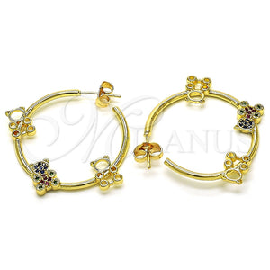 Argolla Mediana 02.210.0708.1.30 Oro Laminado, Diseño de Osito, con Multicolor Micro Pave, Pulido, Tono Dorado