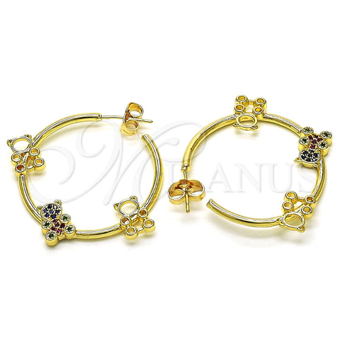 Argolla Mediana 02.210.0708.1.30 Oro Laminado, Diseño de Osito, con Multicolor Micro Pave, Pulido, Tono Dorado