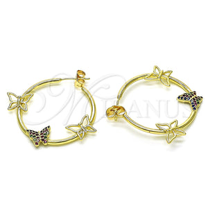 Argolla Mediana 02.210.0709.1.30 Oro Laminado, Diseño de Mariposa, con Multicolor Micro Pave, Pulido, Tono Dorado