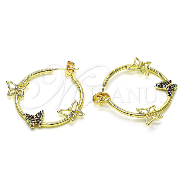 Argolla Mediana 02.210.0709.1.30 Oro Laminado, Diseño de Mariposa, con Multicolor Micro Pave, Pulido, Tono Dorado