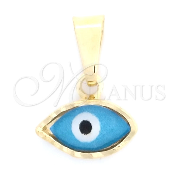 Dije Elegante 05.32.0088 Oro Laminado, Diseño de Ojo Griego, Esmaltado Azul claro, Tono Dorado