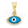 Dije Elegante 05.32.0088 Oro Laminado, Diseño de Ojo Griego, Esmaltado Azul claro, Tono Dorado