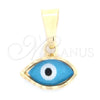 Dije Elegante 05.32.0088 Oro Laminado, Diseño de Ojo Griego, Esmaltado Azul claro, Tono Dorado