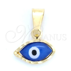 Dije Elegante 05.32.0088.1 Oro Laminado, Diseño de Ojo Griego, Esmaltado Azul, Tono Dorado