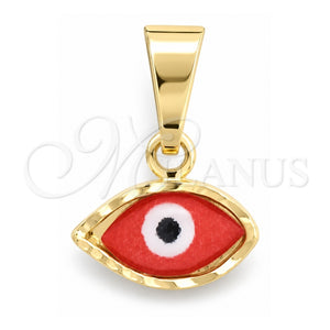 Dije Elegante 05.32.0088.2 Oro Laminado, Diseño de Ojo Griego, Esmaltado Rojo, Tono Dorado